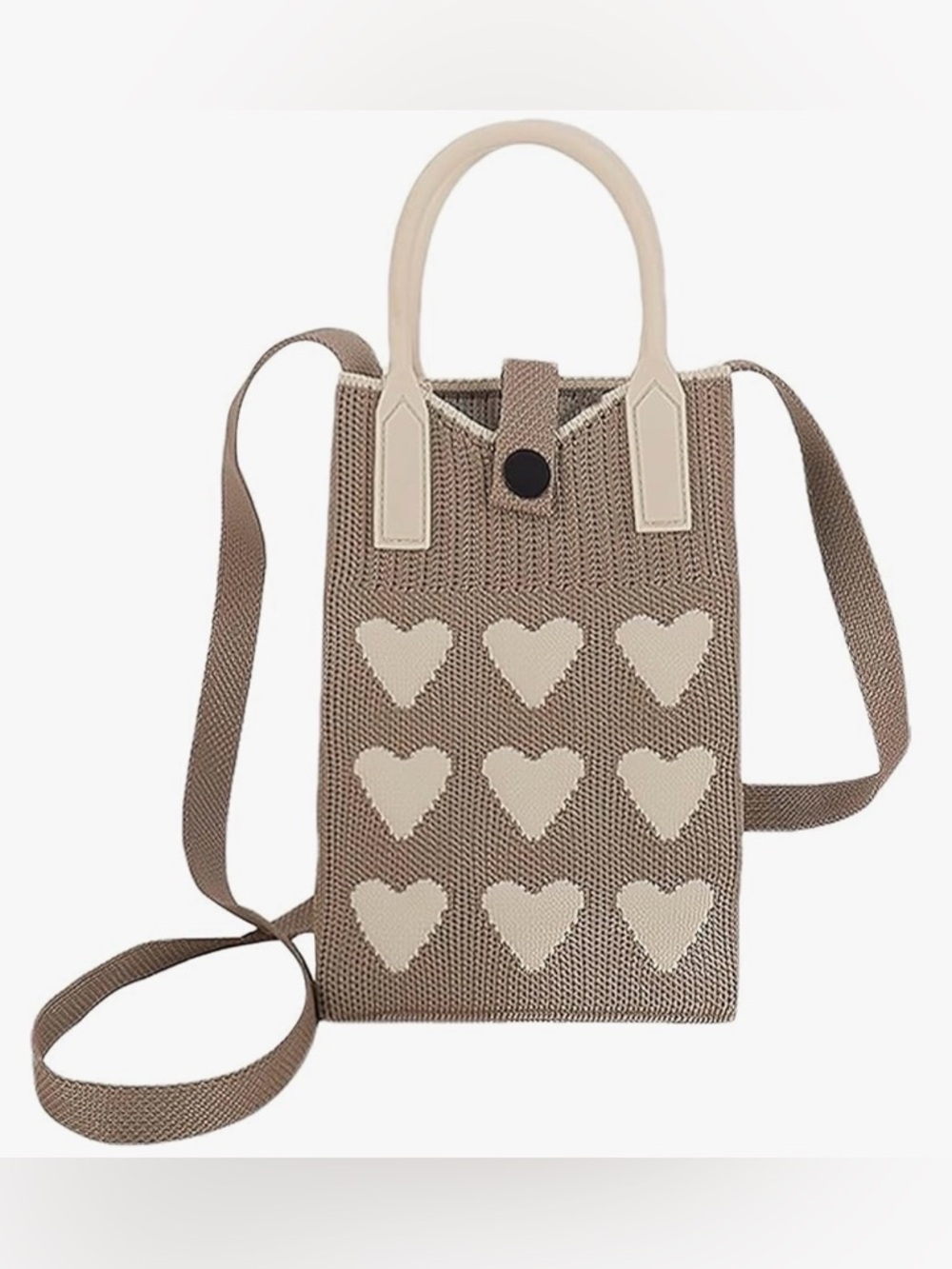 Small Cell Phone Crossbody knit Bag with Heart Pattern